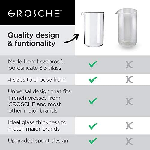 Grosche Standard Universal Design French Press Substituição Beaker de vidro French Press Coffeers Cabines se encaixa