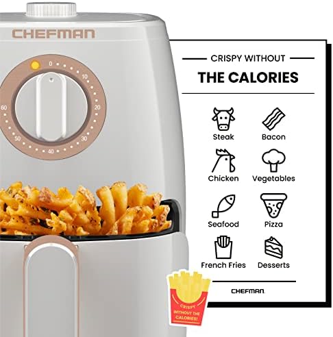 Chefman Turbofry Fryer de ar de 2 litros, cesta e bandeja de lava-louças, use pouco ou nenhum óleo para alimentos saudáveis,