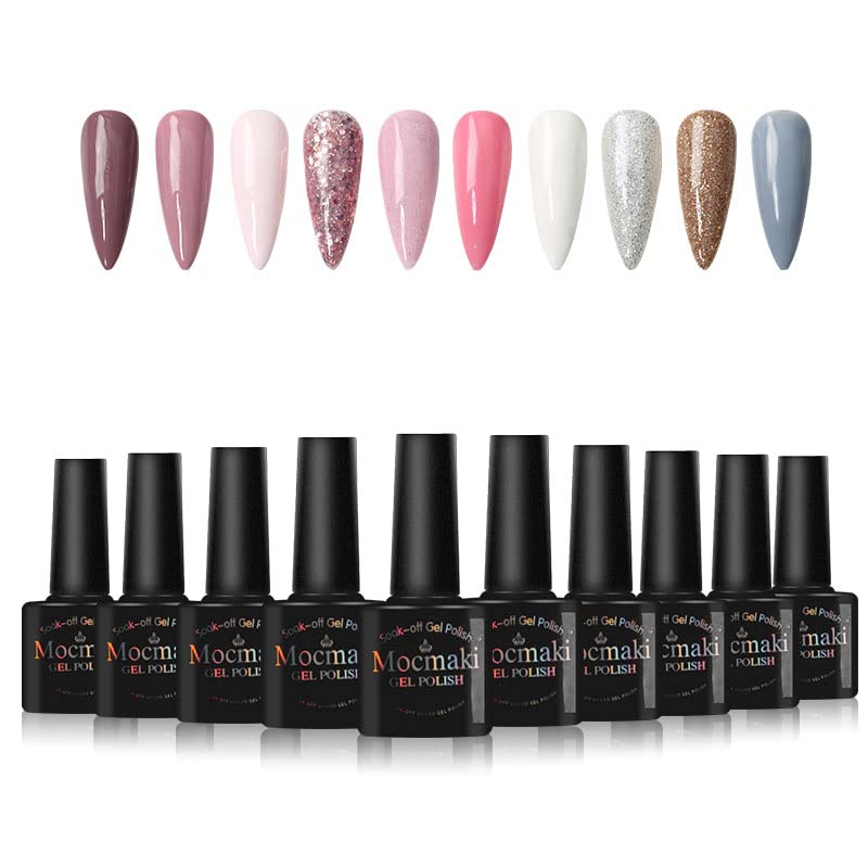 Mocmaki gel Gel Polhon Set Glitter Grey Pink 10 PCs Mergulhe o Kit de Manicure Diy Manicure Kit de Manicure DIY Kit