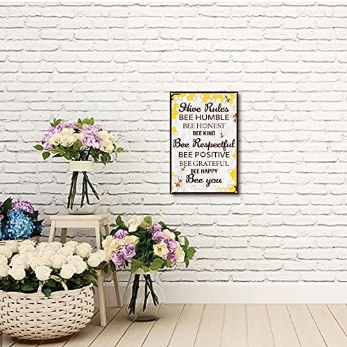 Creatcabin Metal Tin Sign Regras de colméia Bee Happy Retro vintage Decoração de parede engraçada Arte Arte Pintura de ferro pendurada