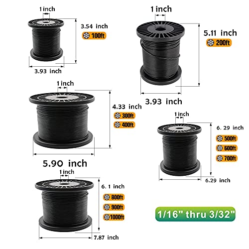 Toyeliu 304 Aço inoxidável Cupla de arame com revestimento de vinil preto, 1/16 polegada em excesso a 3/32 polegadas