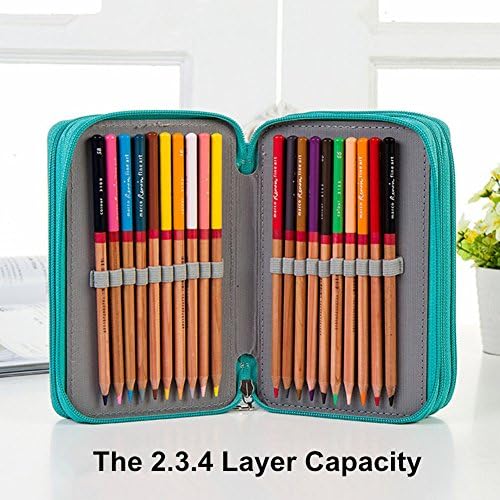 75 slots capa lápis de couro pu, com zíper de grandes camadas de grande capacidade esboço bolsa de caneta bolsa estacionária caixa