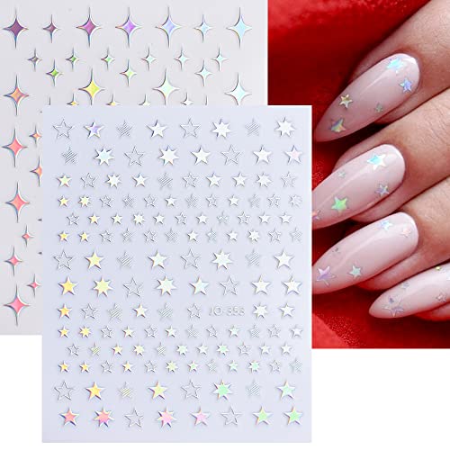 8 lençóis adesivos de arte de borboleta pregos 3D Design de unhas auto-adesivas Coração da lua estrela Holográfica Glitter