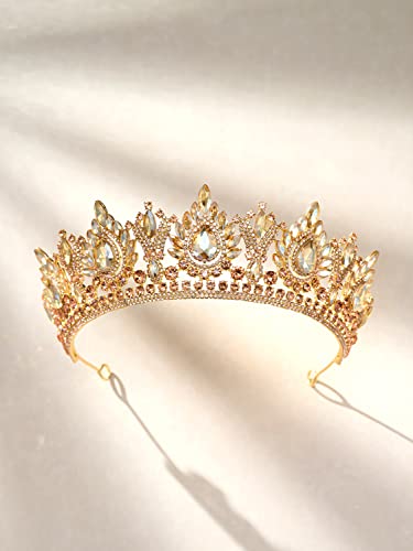 Coroa de tiara de ouro sweetv para mulheres, coroa de rainha barroca, tiara de casamento de cristal dourado para noiva, chapéu de
