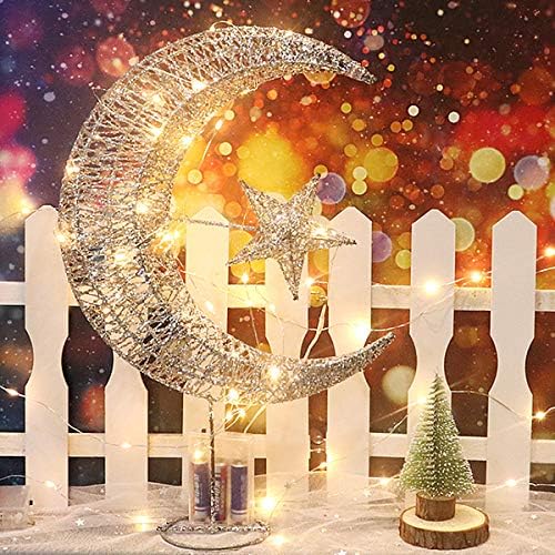 Treça de Natal de Ferro forjado Topper Star Glittering e Moon Treetop Decor de decoração de festas de festa, prata 20cm