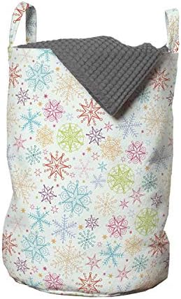 Bolsa de lavanderia de inverno de Ambesonne, colorido Doodle Snowflakes alegres Pattern Pattern Holiday Celebração