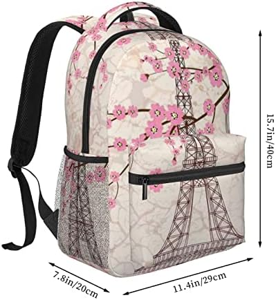 Koolr Paris Eiffel Tower Flowers Blooming Impressão de mochila leve Menina Mulheres Classic Casual Daypack Laptop Mochila