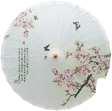 Guarda -chuva de papel - guarda -chuva de óleo de óleo branco voando de borboleta sobre pêssego, guarda -chuva de papel