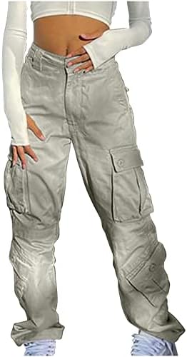 Calças de carga feminina com bolsos casuais acampamentos militares para caminhada reta de combate de calça de combate