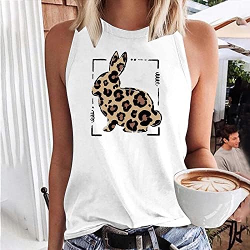 Tampa do tanque de Páscoa para mulheres Leopar Bunny Vest Summer Summer Solto Casual Casual Camisetas com mangas