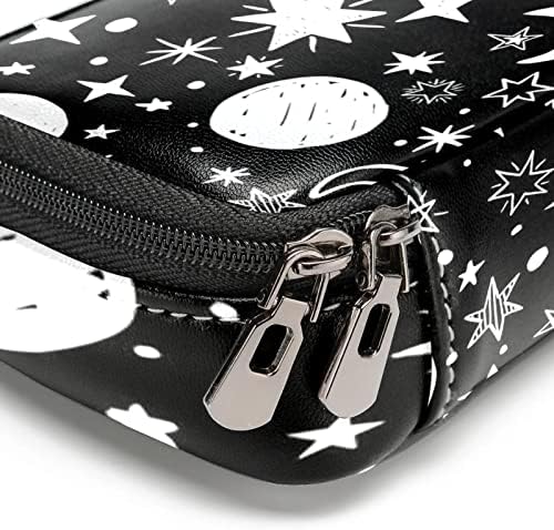 Moons estrela o fundo de couro de fundo branco preto Caso de couro com zíper com zíper de bolsa de armazenamento de papelaria dupla