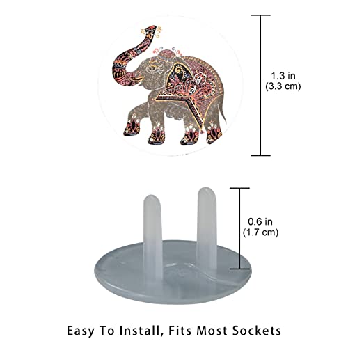 Tampas de tomada de plástico de elefante floral tribal, protetor de 12 plugue de 12, plugues plásticos redondos para tomadas