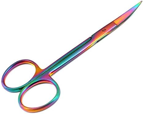 DDP Multi Titanium Rainbow Color Fine Point Micro tesoura 4,5 curvado com uma lâmina serrilhada aço inoxidável