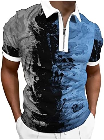 XXVR Camisa de pólo elástico masculino, com zíper casual de manga curta para trabalho para trabalho usar golfe esportivo,