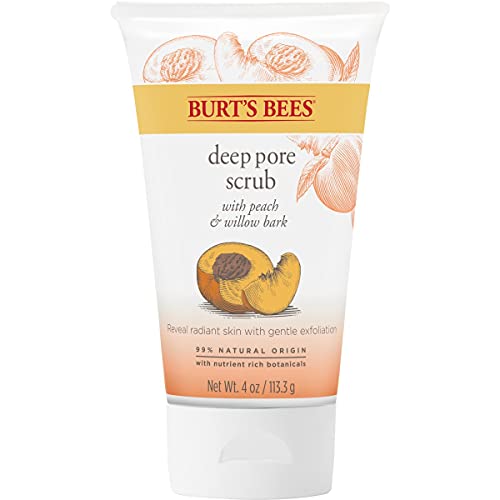 Burt's Bees Peach and Willow Bark Deep Pore Scrub, esfoliando esfoliação facial, 4 onças