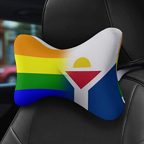 LGBT Pride Saint Martin Flag Car Piano de pescoço de 2 travesseiros de apoio de cabeça em forma de osso para o carro de viagem para