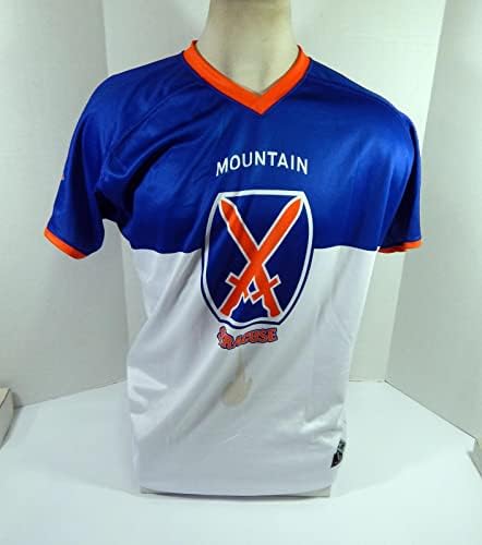 2022 Syracuse Mets Alex Claudio 55 Game usado SIGN Blue Climb Glory Jersey 44 2 - Jogo usada MLB Jerseys