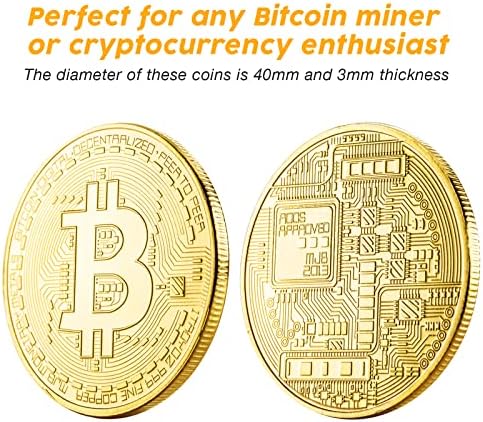 Moeda de bitcoin de naturiway 1pcs, moeda comemorativa de bitcoin 24k banhado a ouro, criptomoeda de 3 mm BTC, moeda