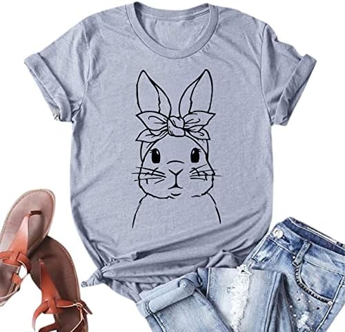 Camisas de coelhinho da Páscoa para Mulheres Logo Fit O Pescoço de Manga Curta Tamas Casuais Tops Casuais Tops