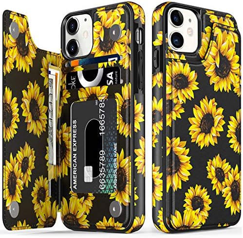 LETO iPhone 12 Case, iPhone 12 Pro Case, Flip Folio Cover de carteira de couro com moda Designs de flores florais para meninas mulheres,