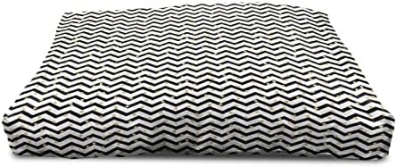 Chevron de madeira lunarável Chevron, padrão simétrico em zig zag com bolinhas amarelas douradas design minimalista moderno, canil portátil portátil ao ar livre e interno com travesseiro e tampa, grande, branco preto branco