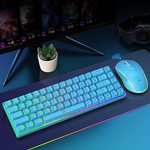 Snpurdiri 60% Teclado de jogo sem fio e combinação de mouse, bateria de 2000mAh de 2000mAh de LED LED, pequena membrana,