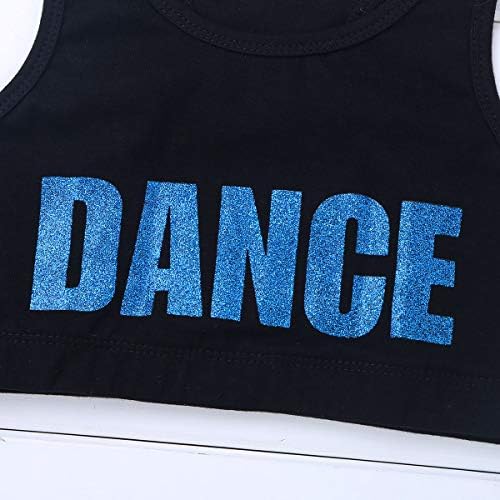 Tiaobug Kids Girl's Cotton Racerback dança Tops Sports Sports Bra Yoga Letters Shiny Letters Dance Impred Gym Crops Tops Dancewear