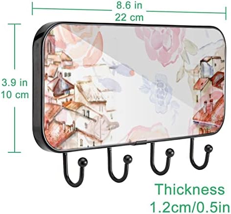 Visualização da cidade Prind Rack Rack Montagem de parede, cacote de entrada com 4 enganche para casaco de chapéu