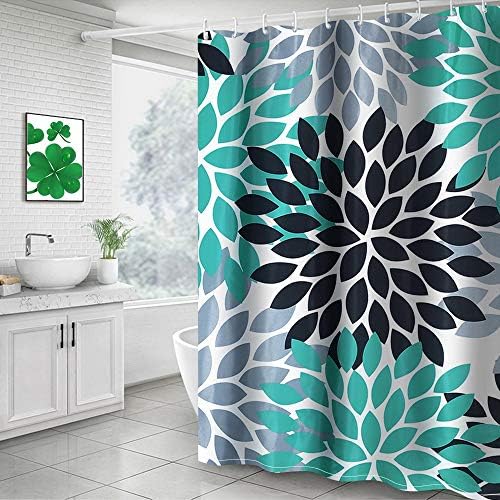 Cortina de chuveiro turquesa de Didihou para banheiro, tecido de chuveiro floral à prova d'água do banheiro dahlia