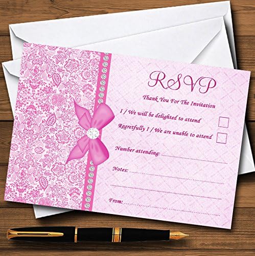 Bonito arco vintage floral e diamante cards RSVP personalizados rosa