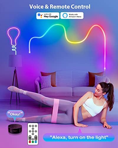 Luzes de corda de neon sylsmart, 16,4 pés RGBW+IC Luzes de corda nominal com sincronização musical, design flexível de bricolage,