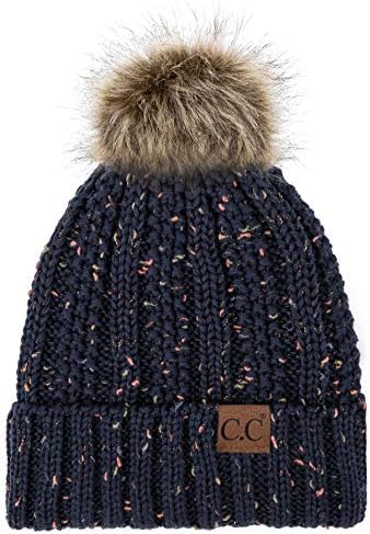 C.C EXCLUSIVOS Fuzzy forred Knit Fur Pom Feanie Hat