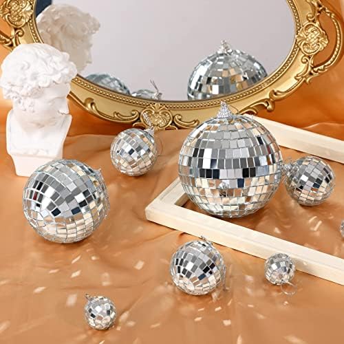 Marforever 40 pcs espelhar bolas de discoteca refletir ornamentos de bola de espelho de prata Bola pendurada bola 70