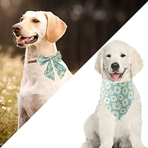 Pettidol Floral Girl Dog Collar com Bowtie e Bandanas Ajuste Pet Collar com fivela de metal para pequenos cães grandes