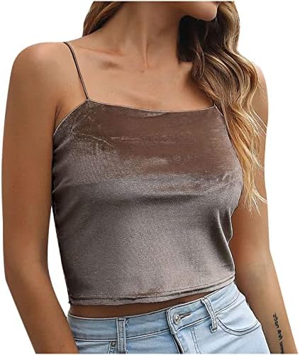 Tee senhoras outono de inverno sem mangas slip spaghetti stap 2023 veludo liso camiseta casual para meninas adolescentes