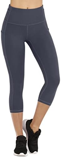 Iuga Capri Leggings para mulheres com bolsos High cintura de ioga Treino Capri Leggings com bolsos para corrida de