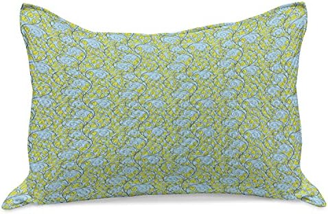 Ambessonne Folhas de malha de colcha de travesseira, padrão botânico de desenho animado de galhos de cacho