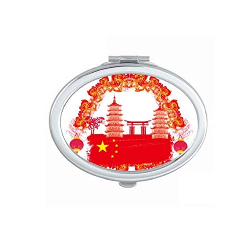 China Red National Flag Tower Lanttern Mirror Portátil Fold Maquiagem de mão dupla de óculos laterais