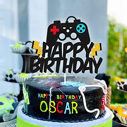 Bolo de videogame Topper Topper Feliz Aniversário Bolo de decoração de bolo desbloqueado decoração de bolo jogando nível de nível