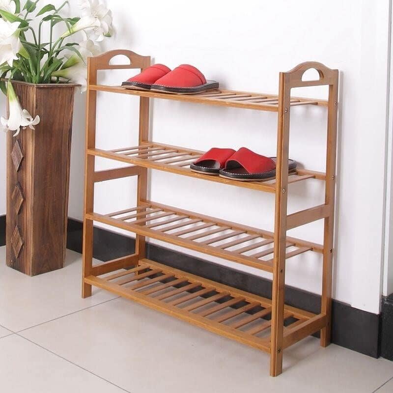 Bambu natural de 4 camadas Organizador de armazenamento de sapatos de calçada de 12 batten