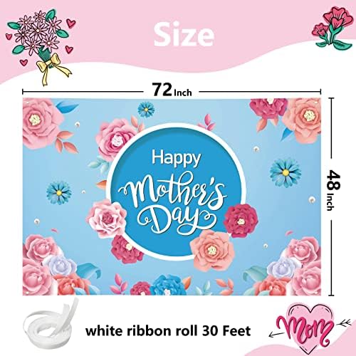 Banner de decorações do dia das mães arosche 72 x 48 Feliz Dia das Mães Flores de Flores Azuis Antegramento Férias Sazoral de Férias