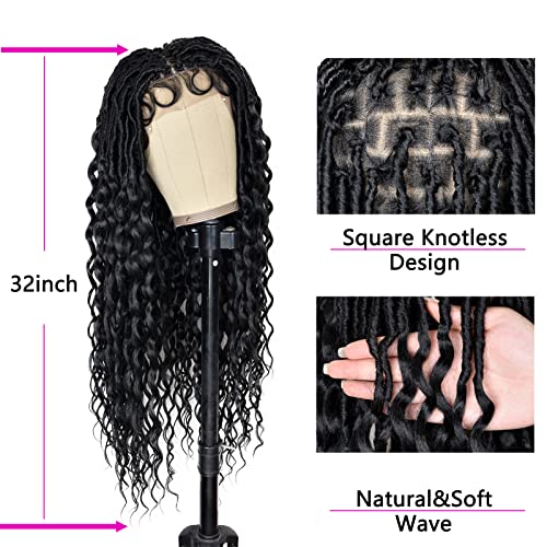 Annivia preto renda cheia FAUX LOCS WIGS trançadas para mulheres negras deusa Faux Locs perucas de crochê com cabelos de bebê macio