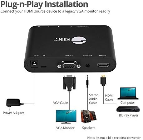 Siig HDMI para VGA Converter Scaler com áudio - Firmware USB Atualizável - Controle remoto IR, Controle de software