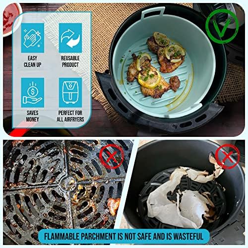 Silbloom Silicone Air Fryer Liner -Liner reutilizável da cesta de fritadeiras de ar -panela de silicone fácil de limpar com alças