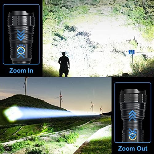 Lanternas LED recarregáveis ​​Bengmxj, lanterna de lúmens altos 90000, lanterna tática XHP70 com zoomable, 5 modos, lanternas