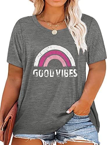Plus size boa vibrações camisas femininas camisetas gráficas tshirts de verão arco -íris