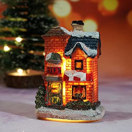 Mehome natal led cenário aldeia abriga resina luminosa em miniatura em miniatura casas de neve iluminam ornamentos de farol para festas