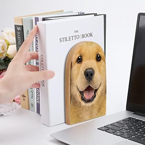 Golden Retriever Dog Face Painting Wood BookEnd Decorativo Livro não esquiador End 1 par 7x5 polegadas