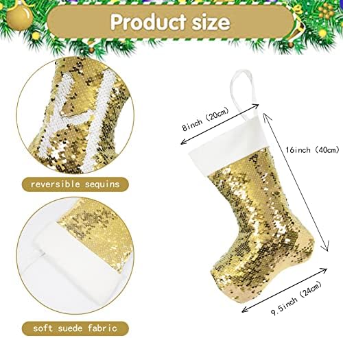 Jyflzq Gold lantejoulas sublimação de natal meias de natal 4 pacote glitter reversível em branco personalizado lantejoulas