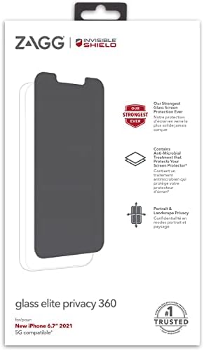 ZAGG INVISIBLESHIELLED ELITE PRIVACIDADE PROTECTOR DE TELA DE PRIVACIDADE PARA iPhone 13 Pro Max, Anti-Glare, Proteção